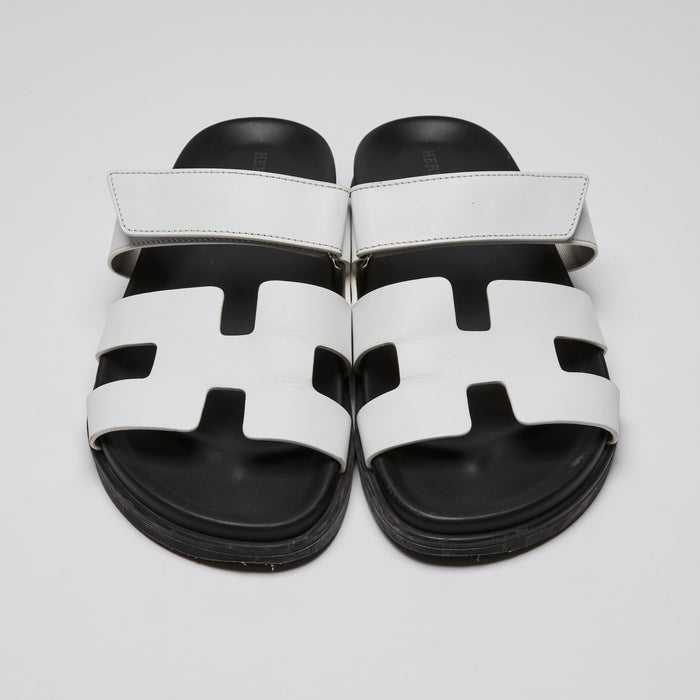 Hermes White Calfskin Leather Chypre Sandals Size 39