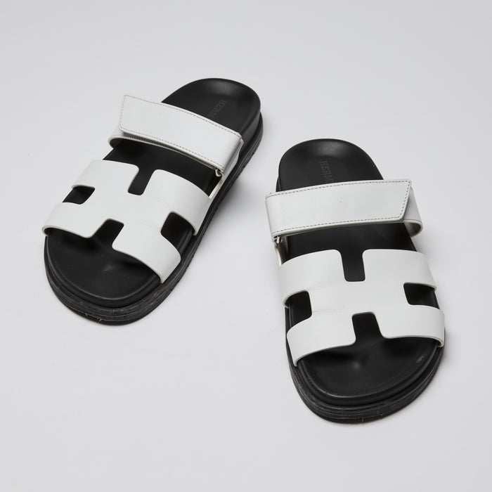 Hermes White Calfskin Leather Chypre Sandals Size 39
