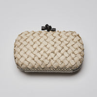 Bottega Veneta Ivory Snakeskin and Intrecciato Leather Knot Clutch