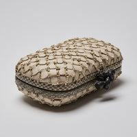 Bottega Veneta Ivory Snakeskin and Intrecciato Leather Knot Clutch