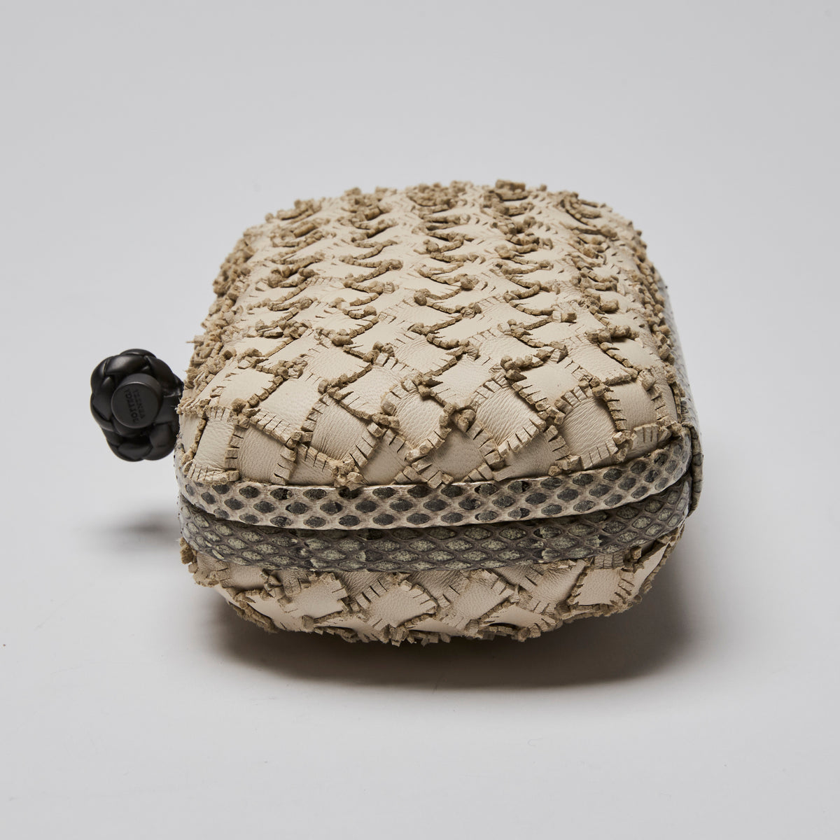 Bottega Veneta Ivory Snakeskin and Intrecciato Leather Knot Clutch