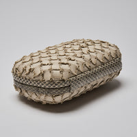 Bottega Veneta Ivory Snakeskin and Intrecciato Leather Knot Clutch