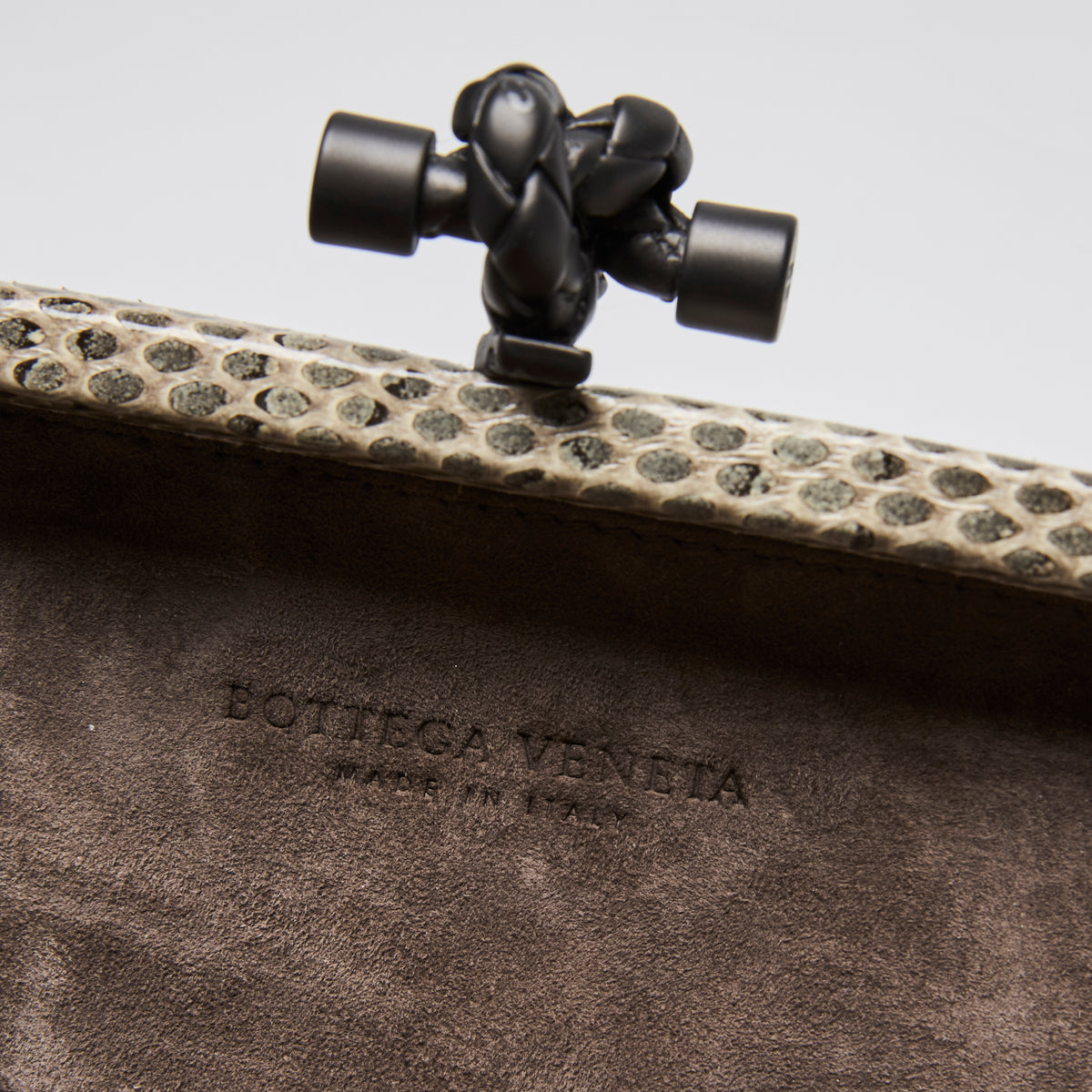 Bottega Veneta Ivory Snakeskin and Intrecciato Leather Knot Clutch