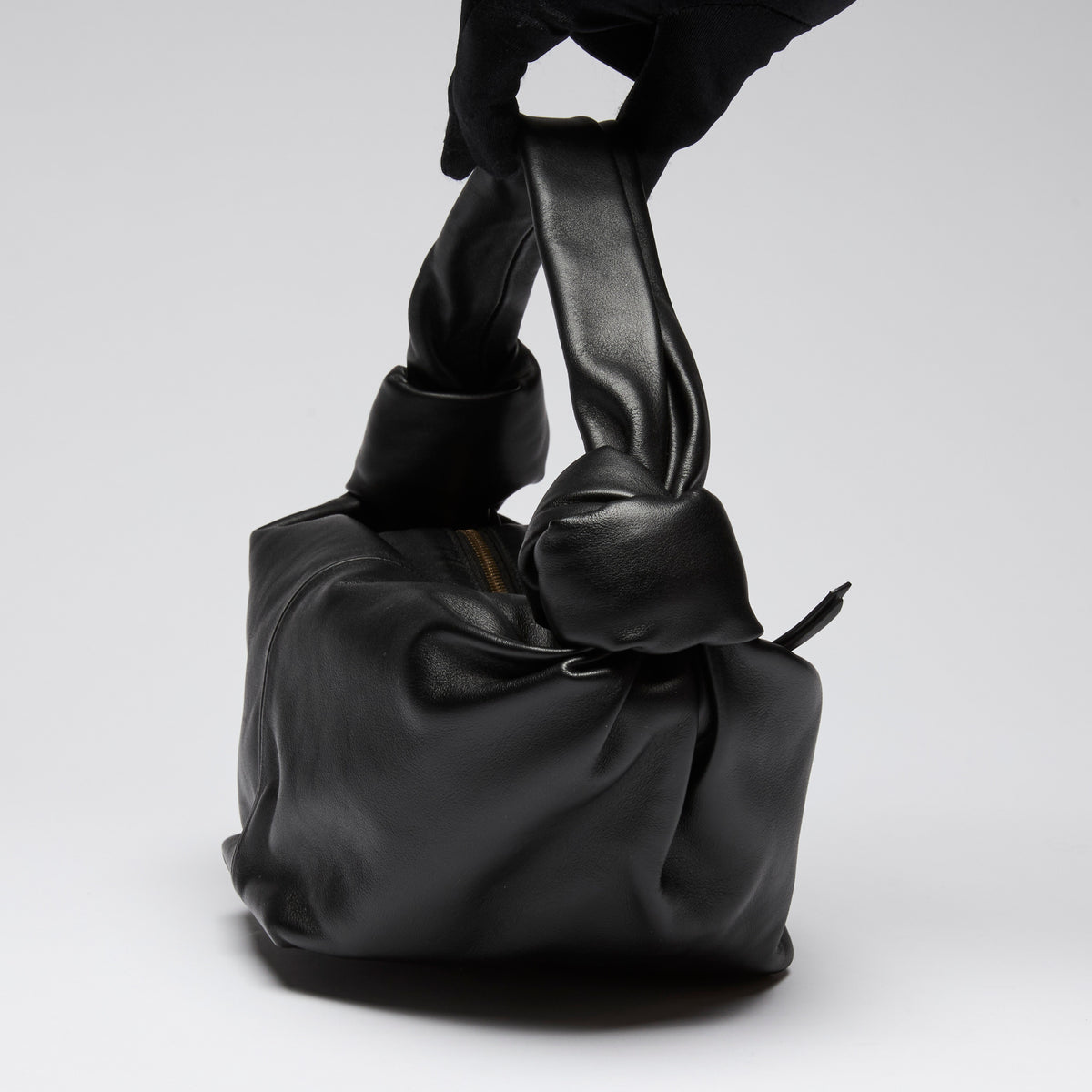 Bottega Veneta Smooth Black Leather Mini Knot Handbag