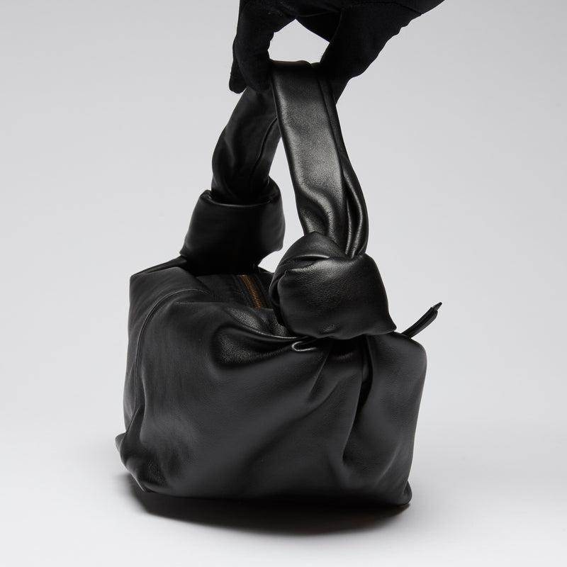 Bottega Veneta Smooth Black Leather Mini Knot Handbag