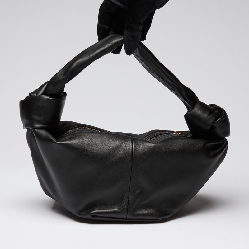 Bottega Veneta Smooth Black Leather Mini Knot Handbag