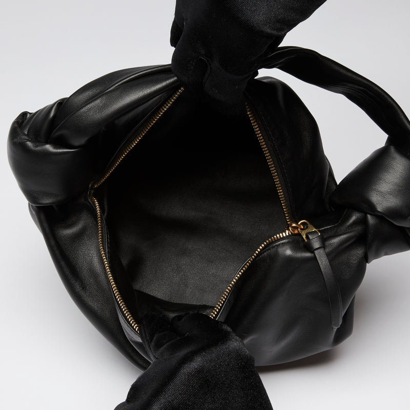 Bottega Veneta Smooth Black Leather Mini Knot Handbag