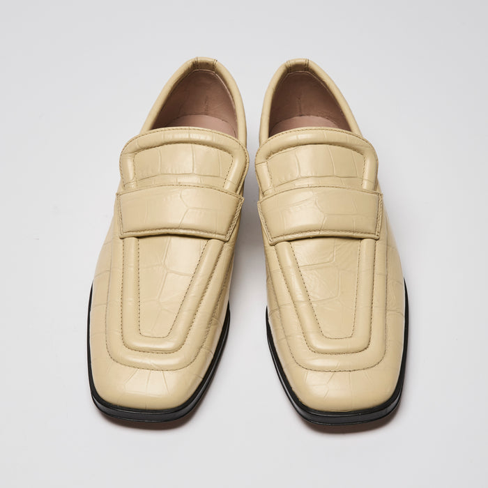 Bottega Veneta Butter Yellow Croc Embossed Leather Loafers Size 39