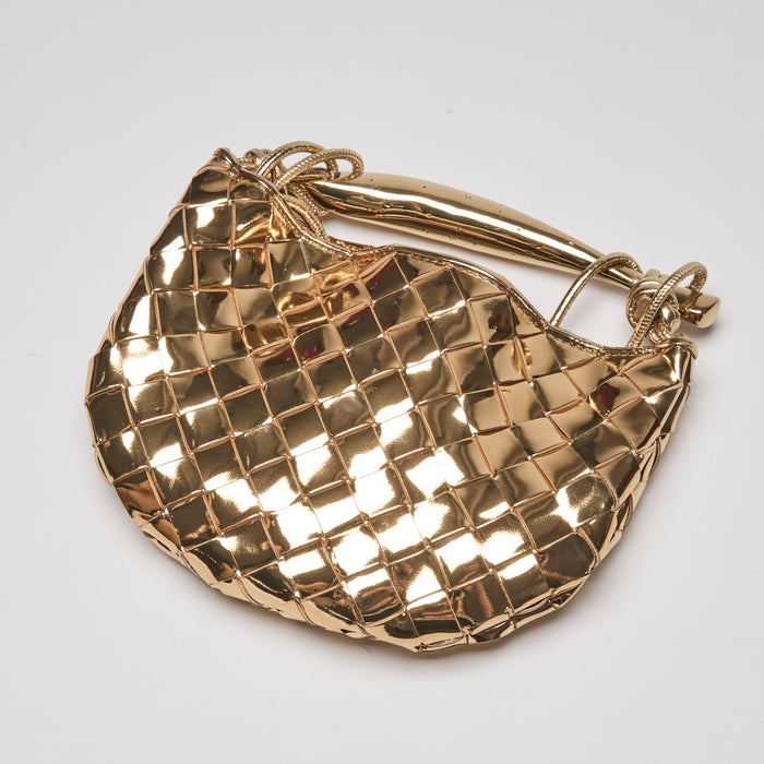 Bottega Veneta Gold Patent Intrecciato Leather Mini Sardine Handbag