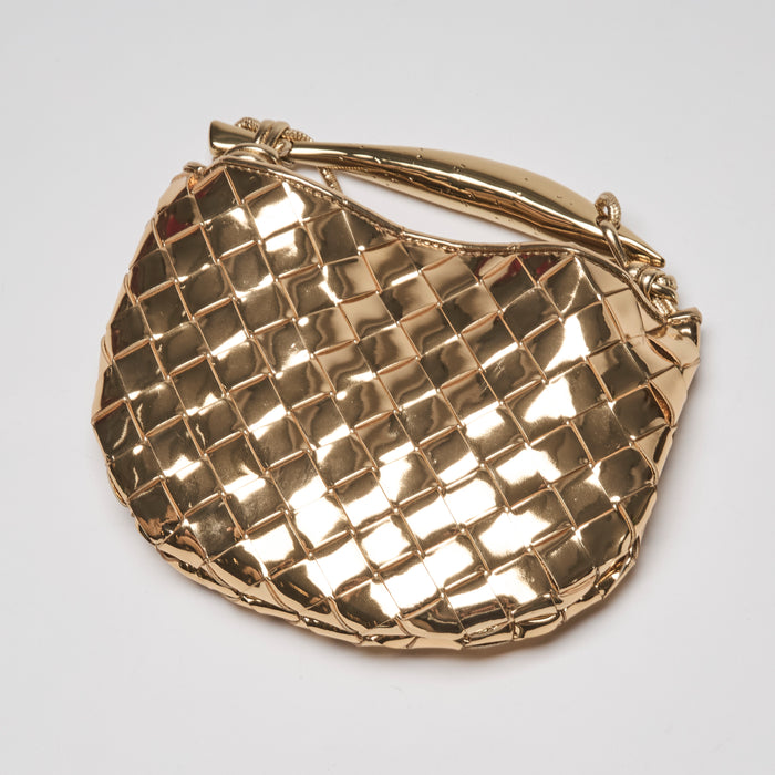Bottega Veneta Gold Patent Intrecciato Leather Mini Sardine Handbag