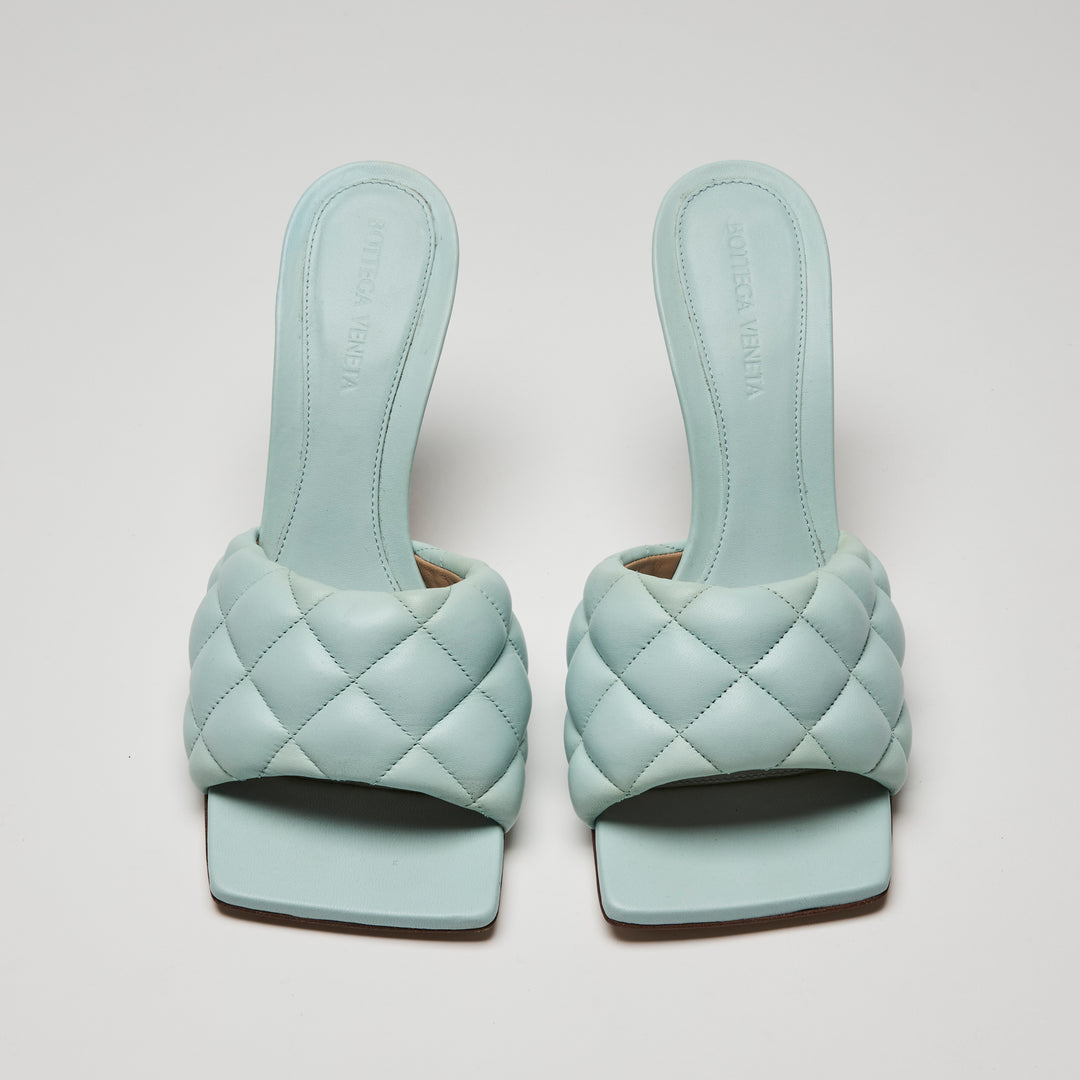 Bottega Veneta Light Blue Quilted Calfskin Leather Lido Sandals Size 38