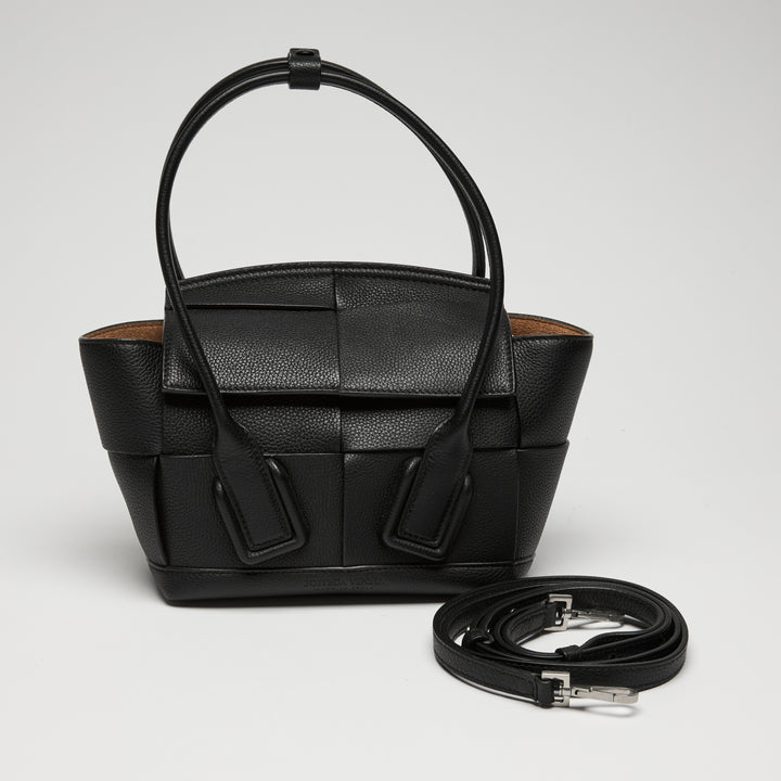 Bottega Veneta Black Intrecciato Grainy Calf Leather Mini Arco 29 Tote Bag