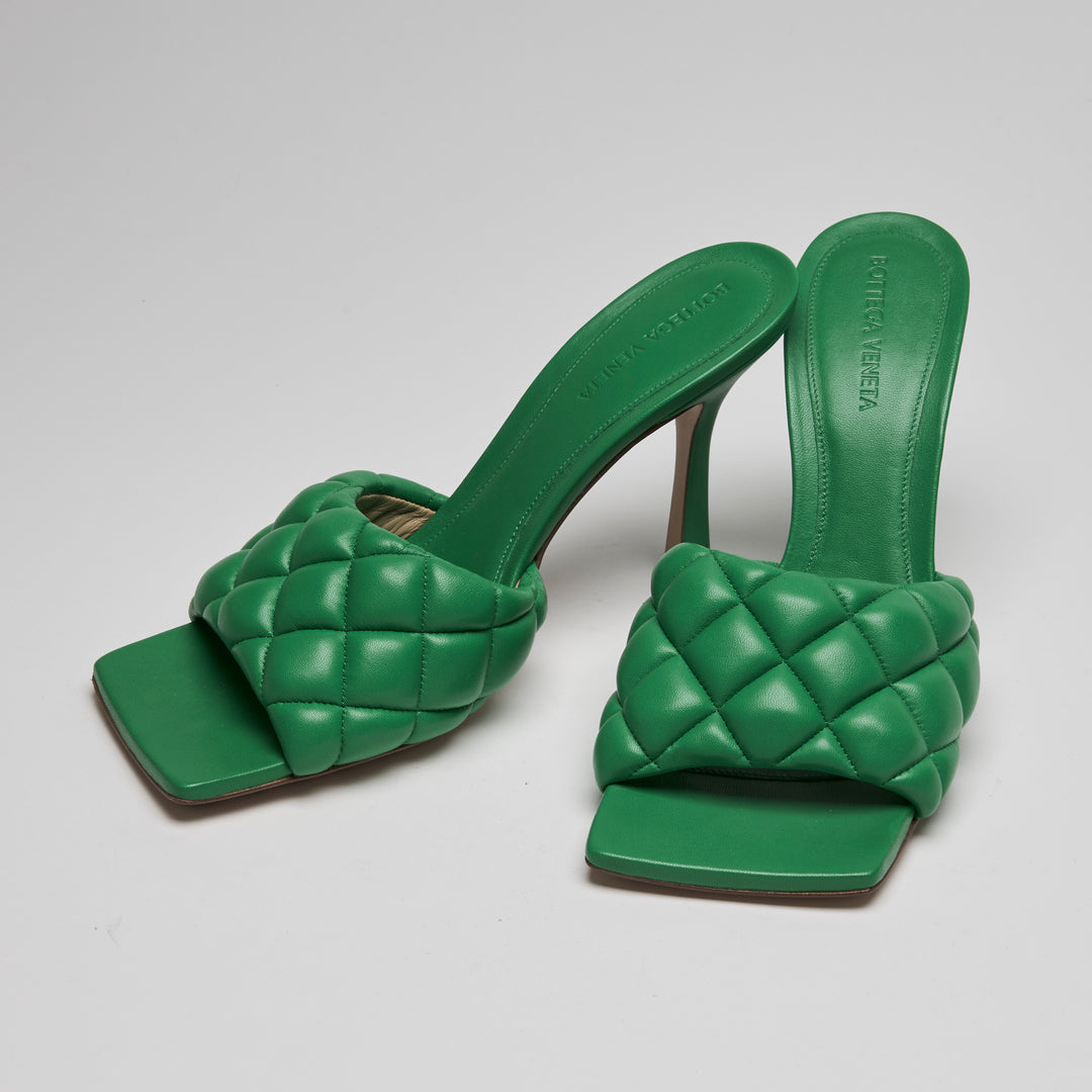 Bottega Veneta Green Quilted Calfskin Leather Lido Sandals Size 39.5