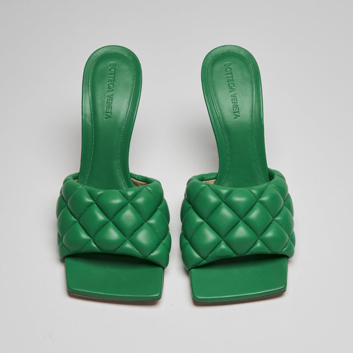 Bottega Veneta Green Quilted Calfskin Leather Lido Sandals Size 39.5
