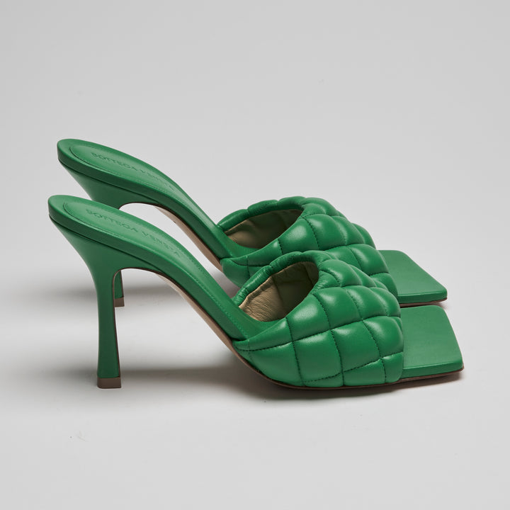 Bottega Veneta Green Quilted Calfskin Leather Lido Sandals Size 39.5