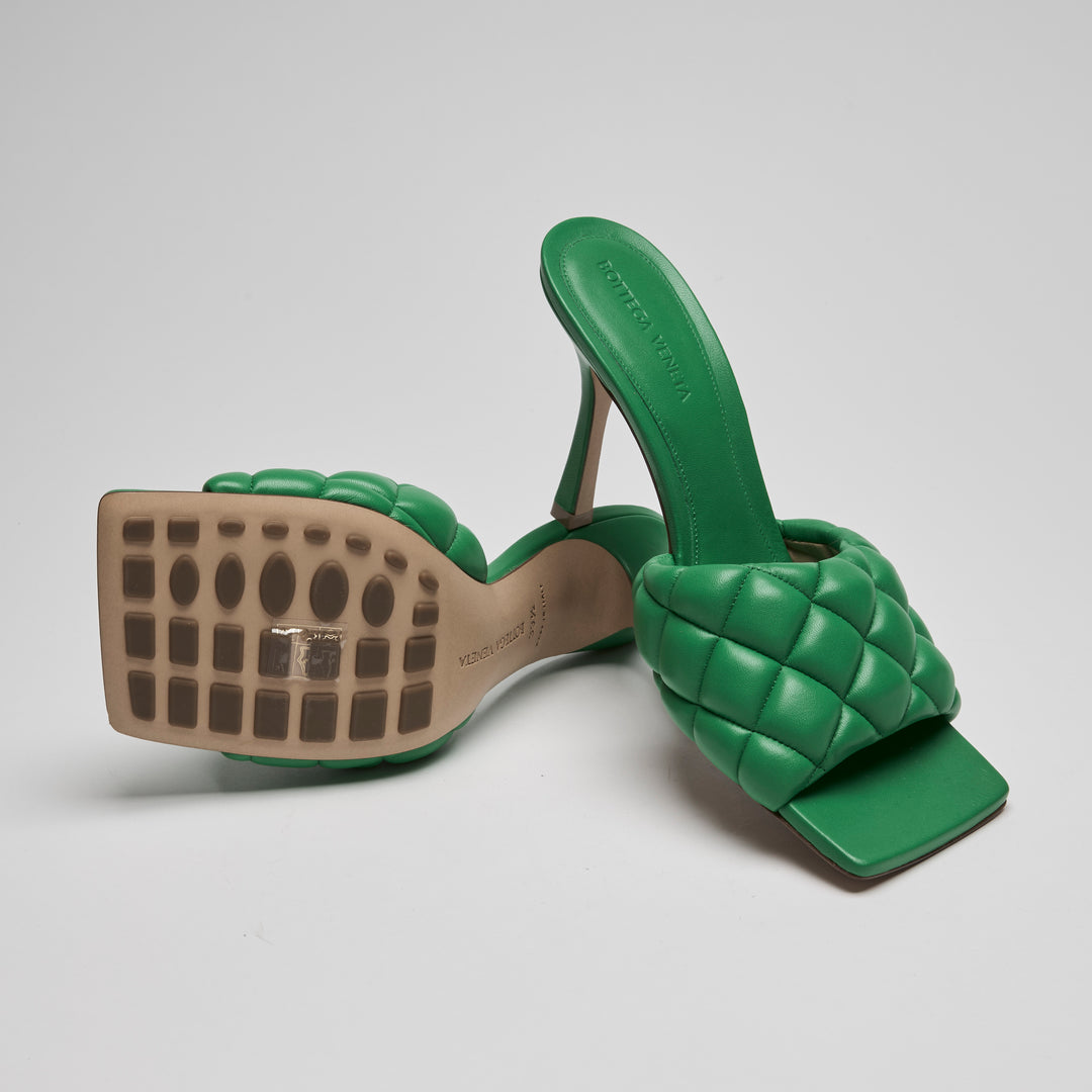 Bottega Veneta Green Quilted Calfskin Leather Lido Sandals Size 39.5