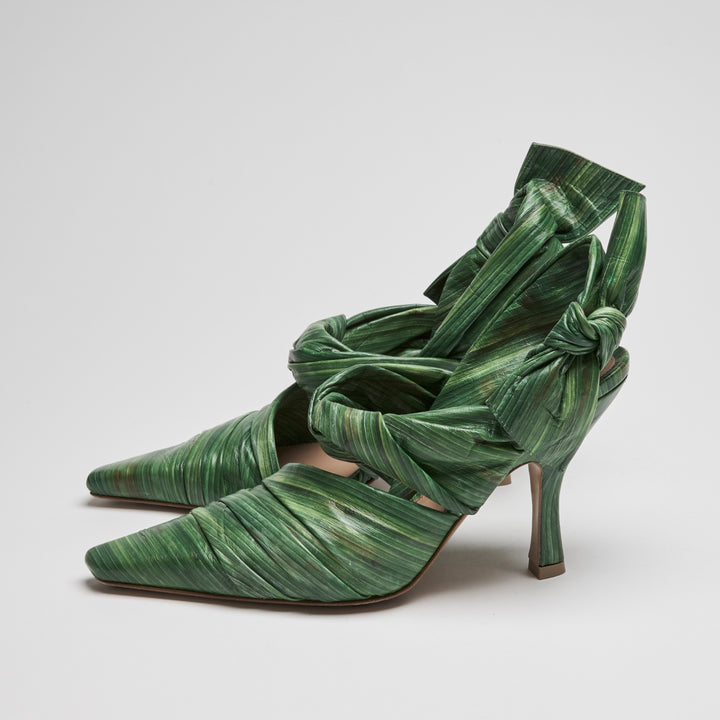Bottega Veneta Green Lambskin Leather Leaf Effect Ankle Strap Sandals Size 39