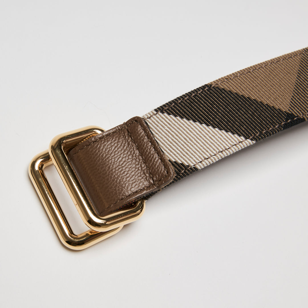 Burberry Taupe Calf Leather & House Check Canvas Reversible Belt Size L