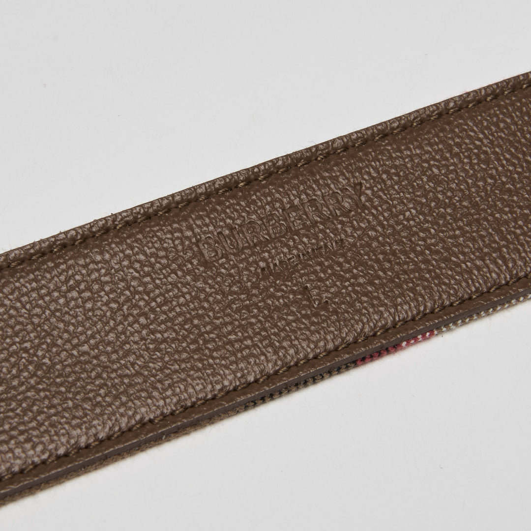 Burberry Taupe Calf Leather & House Check Canvas Reversible Belt Size L