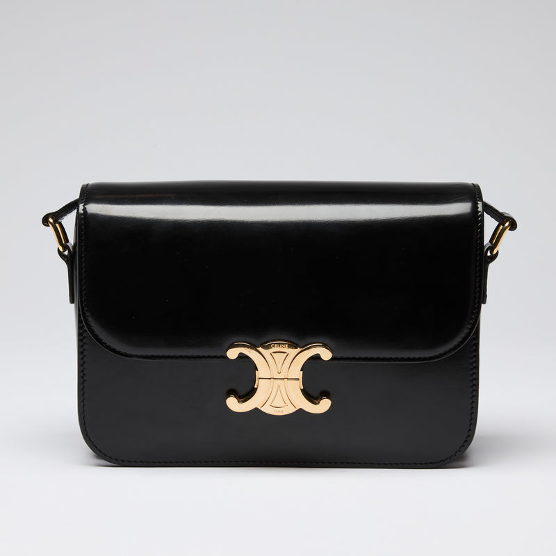 Celine Black Leather Classique Triomphe Bag