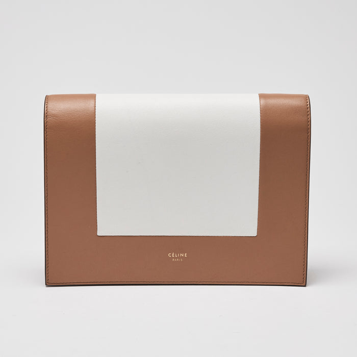 Celine White/Tan Calfskin Leather Frame Evening Clutch