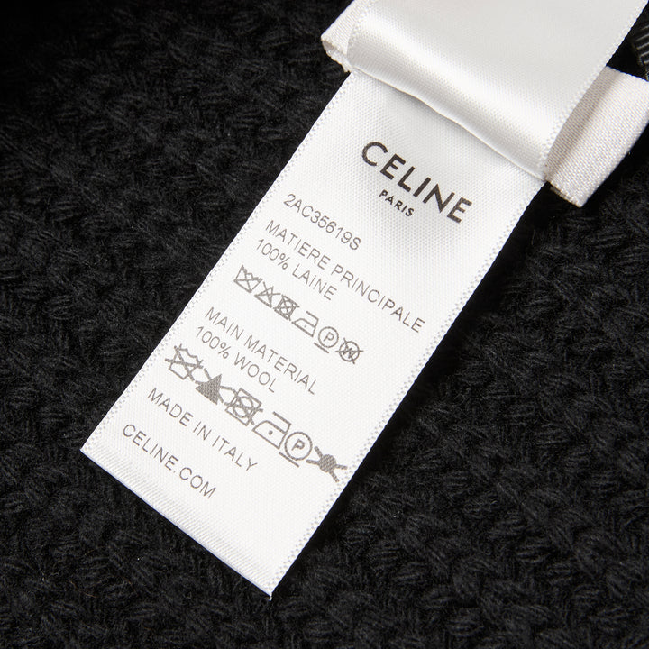 Celine Black Wool Knit Logo Scarf