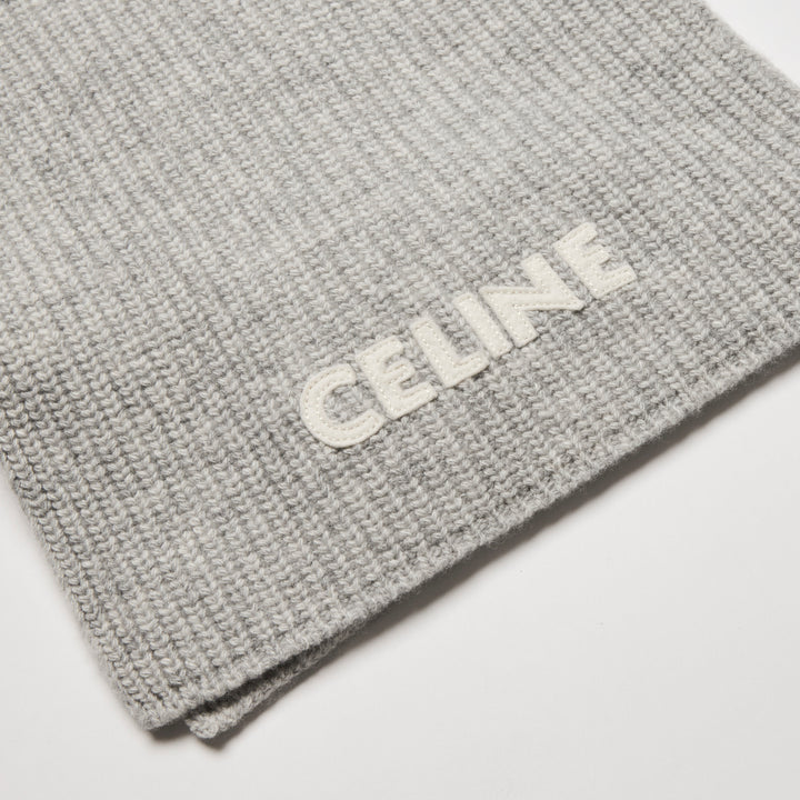 Celine Light Grey Wool Knit Logo Scarf