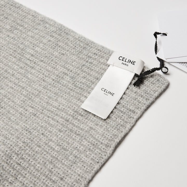 Celine Light Grey Wool Knit Logo Scarf