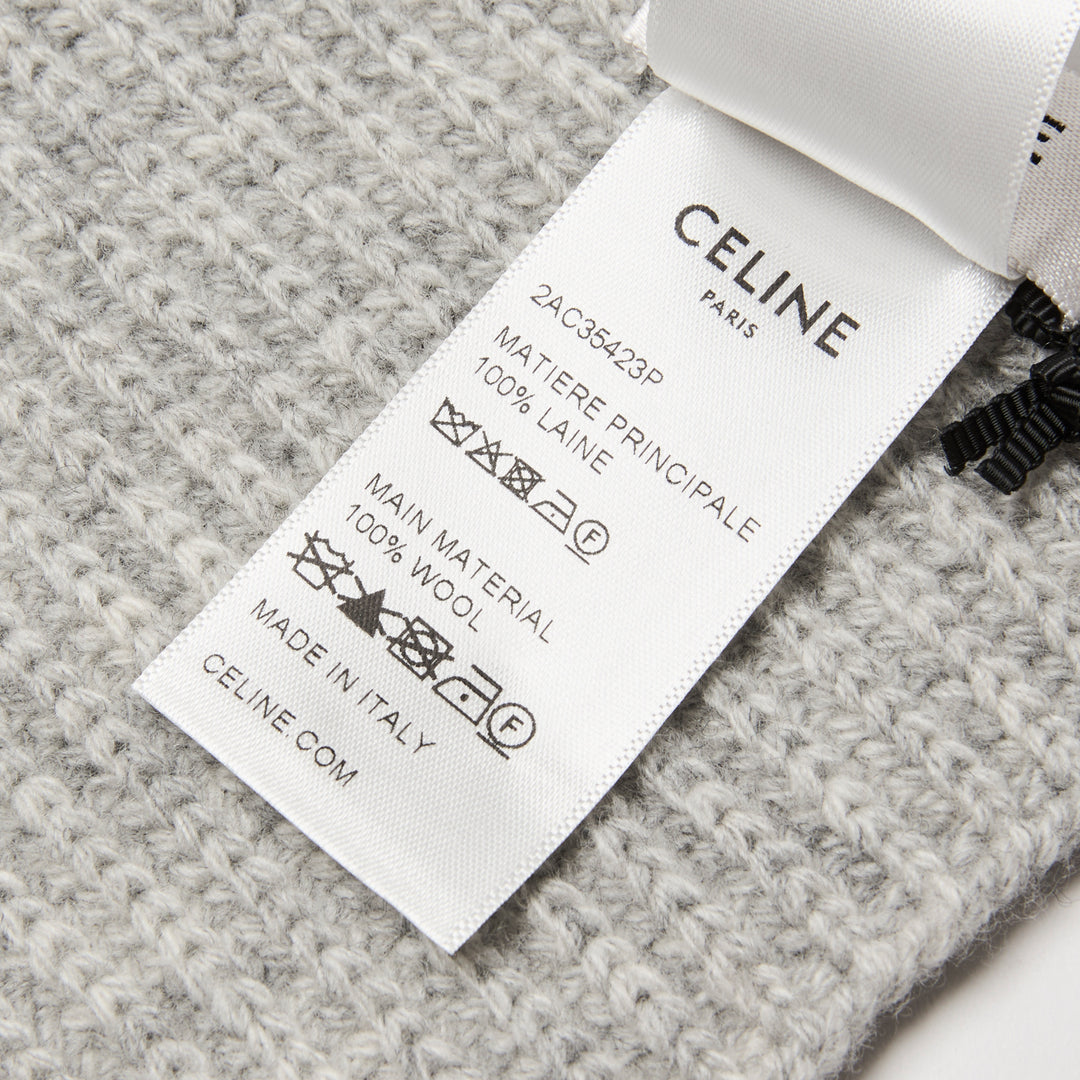 Celine Light Grey Wool Knit Logo Scarf