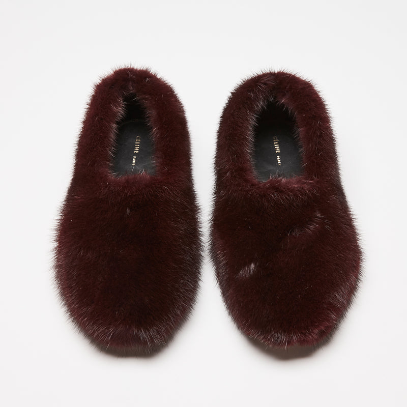 Celine Burgundy Mink Fur Ballet Flats Size 37