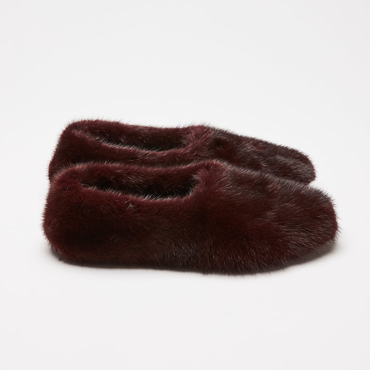 Celine Burgundy Mink Fur Ballet Flats Size 37