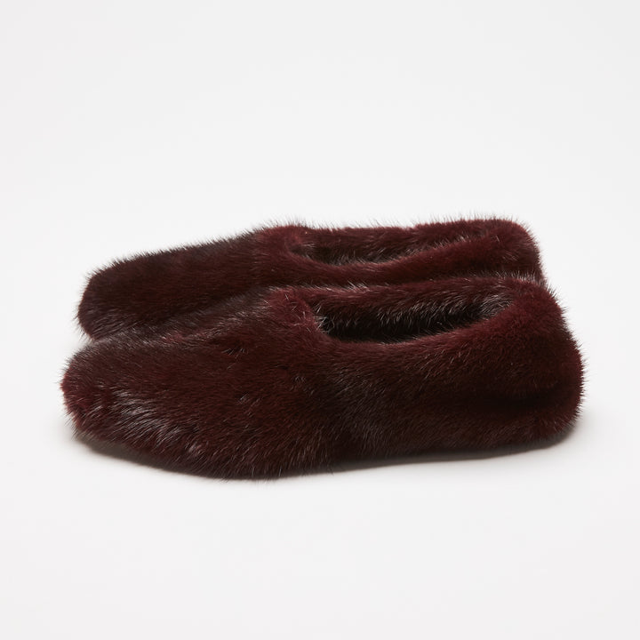 Celine Burgundy Mink Fur Ballet Flats Size 37