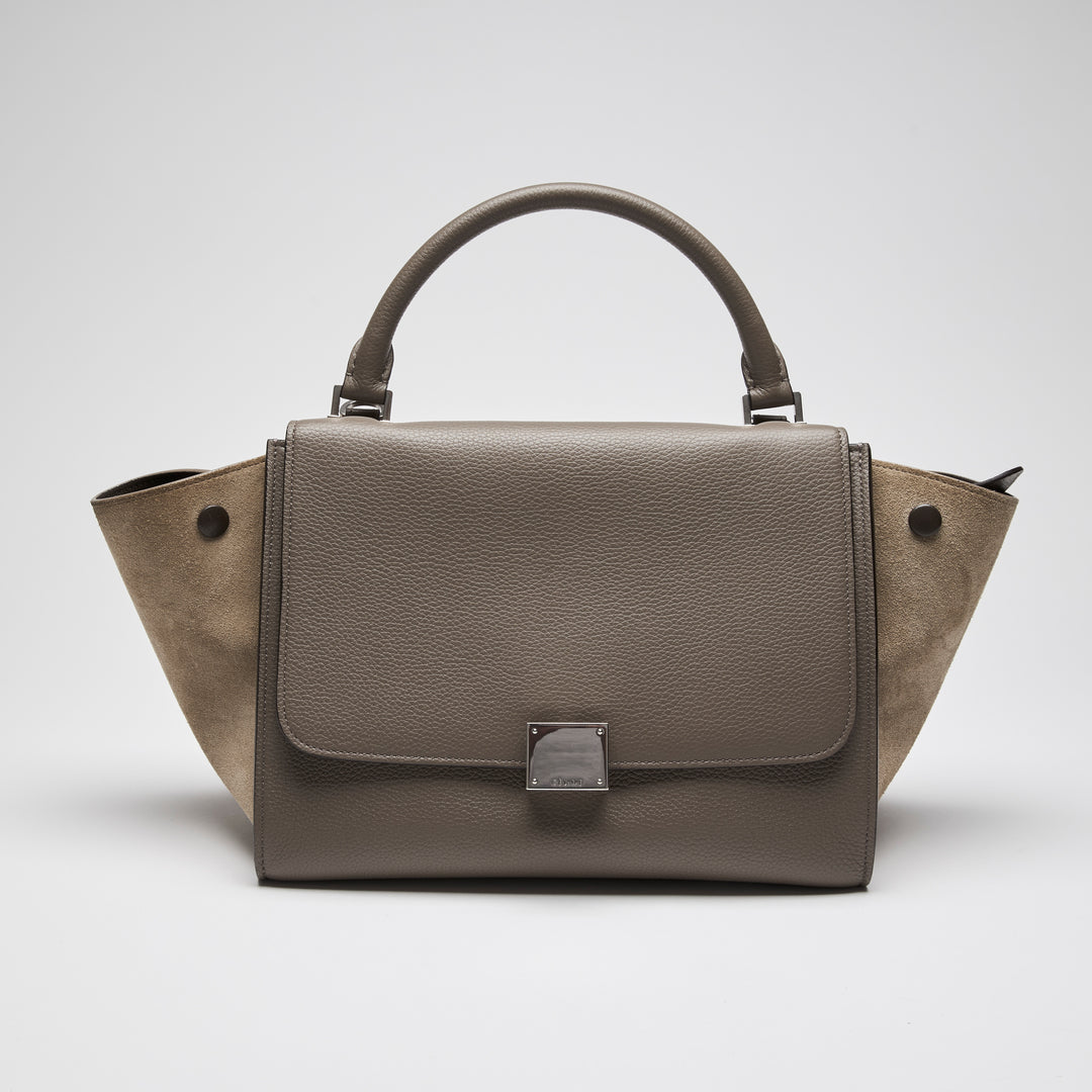 Celine Taupe Grained Leather & Suede Small Trapeze Handbag
