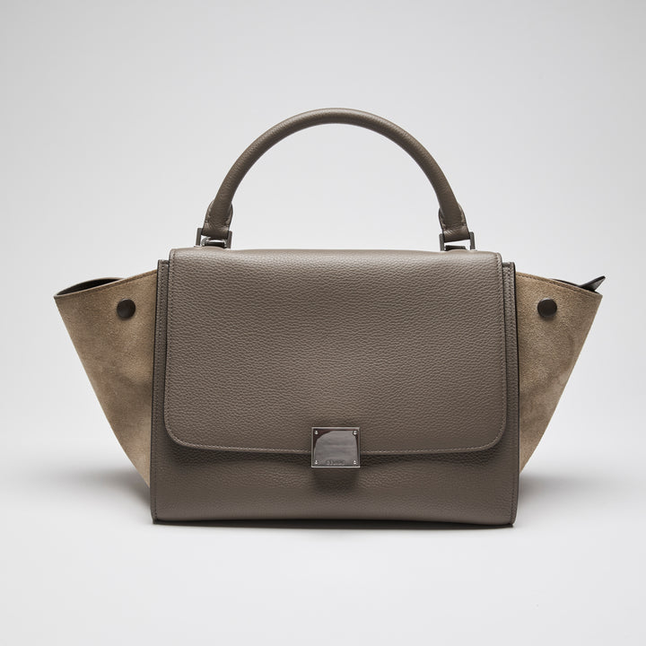 Celine Taupe Grained Leather & Suede Small Trapeze Handbag