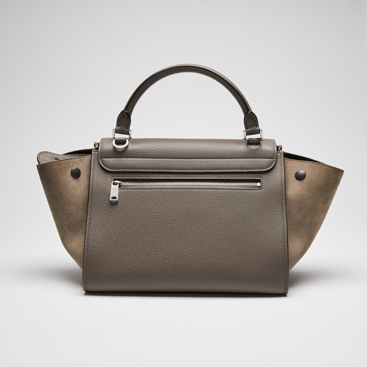 Celine Taupe Grained Leather & Suede Small Trapeze Handbag