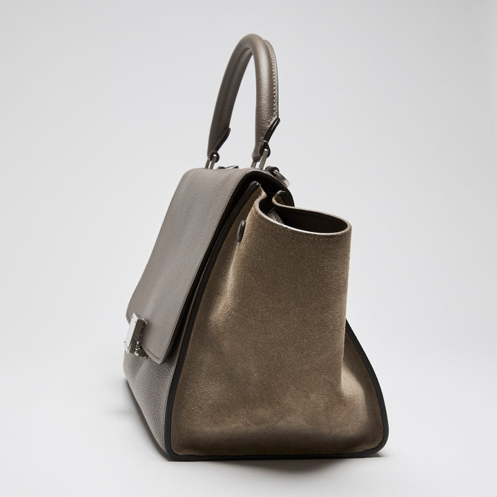 Celine Taupe Grained Leather & Suede Small Trapeze Handbag