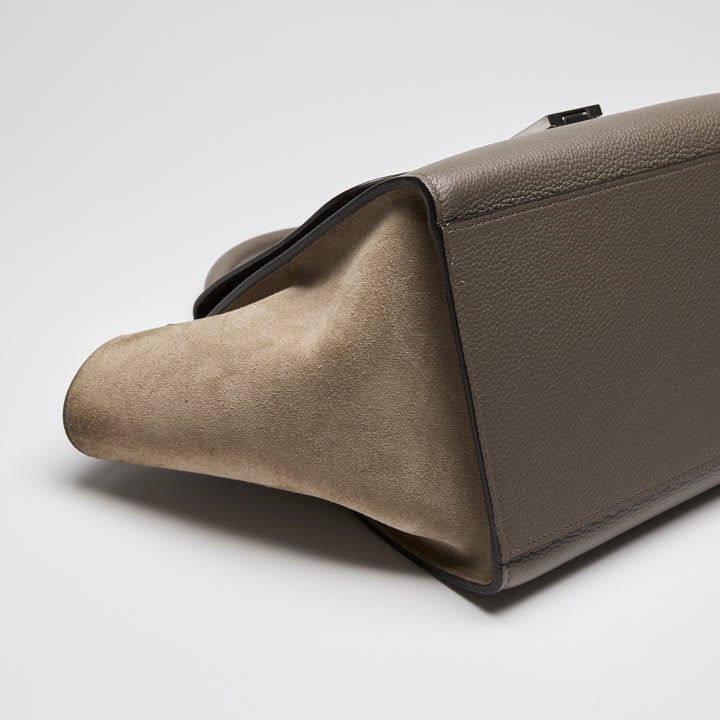 Celine Taupe Grained Leather & Suede Small Trapeze Handbag