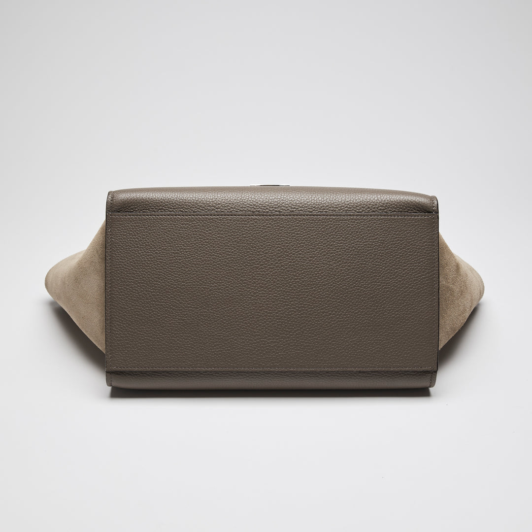 Celine Taupe Grained Leather & Suede Small Trapeze Handbag