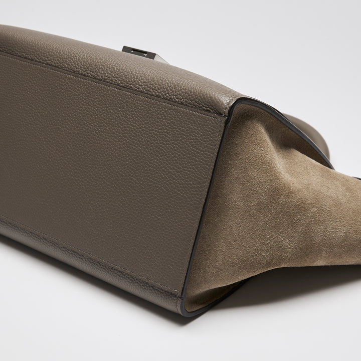Celine Taupe Grained Leather & Suede Small Trapeze Handbag