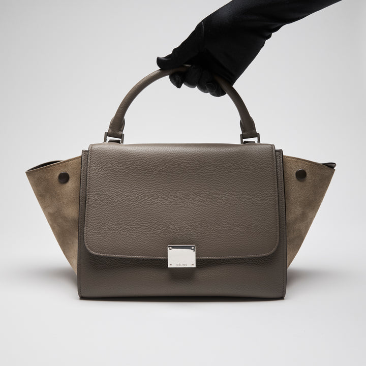 Celine Taupe Grained Leather & Suede Small Trapeze Handbag