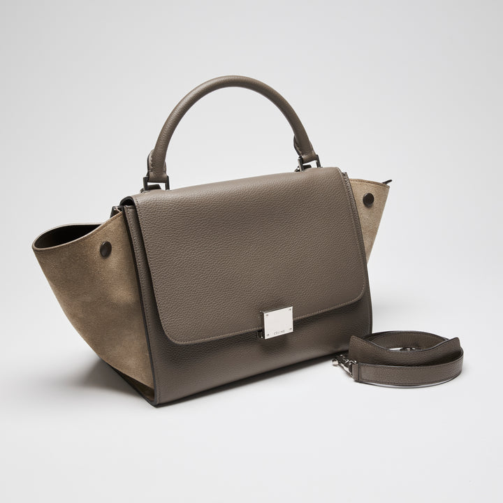 Celine Taupe Grained Leather & Suede Small Trapeze Handbag