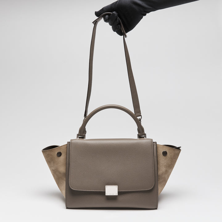 Celine Taupe Grained Leather & Suede Small Trapeze Handbag