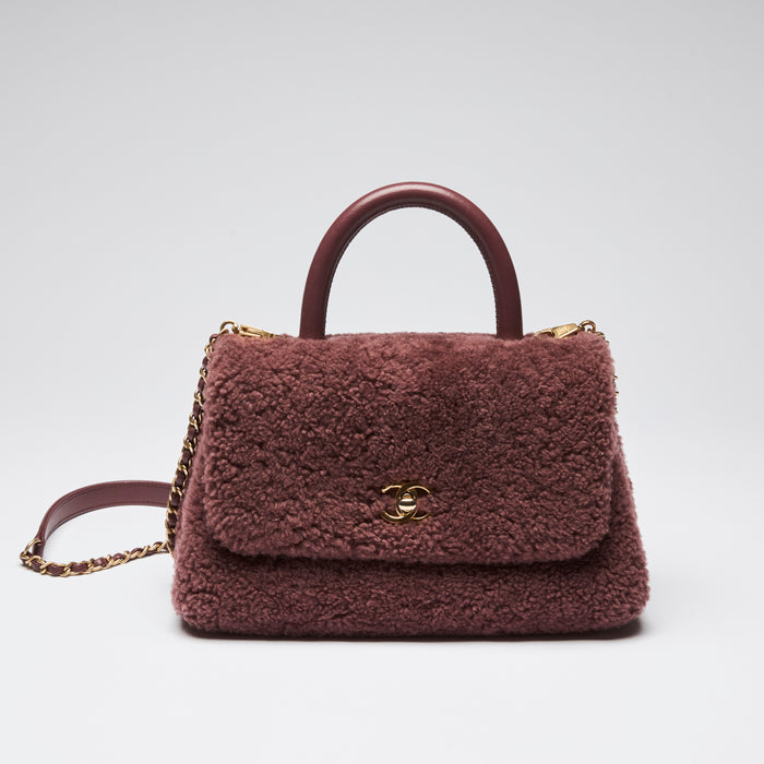 Pre-Loved Chanel ™ Burgundy Shearling Top Handle Crossbody Bag