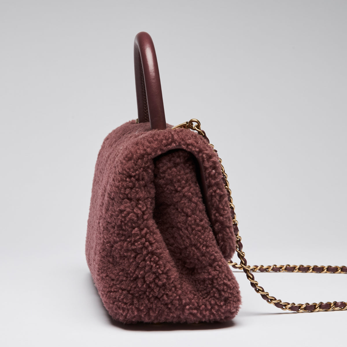 Pre-Loved Chanel ™ Burgundy Shearling Top Handle Crossbody Bag