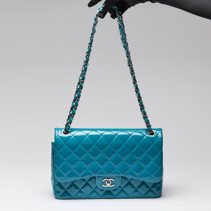 Pre-Loved Chanel ™ Blue Patent Leather Large Double Flap Bag