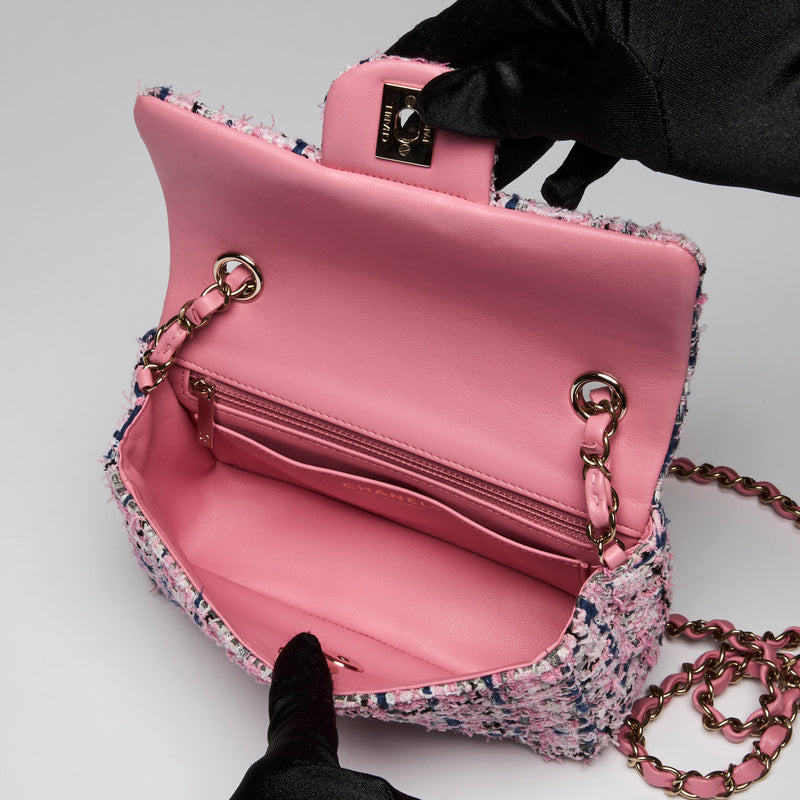 Pre-Loved Chanel ™ Blue/Pink Tweed Mini Flap Bag