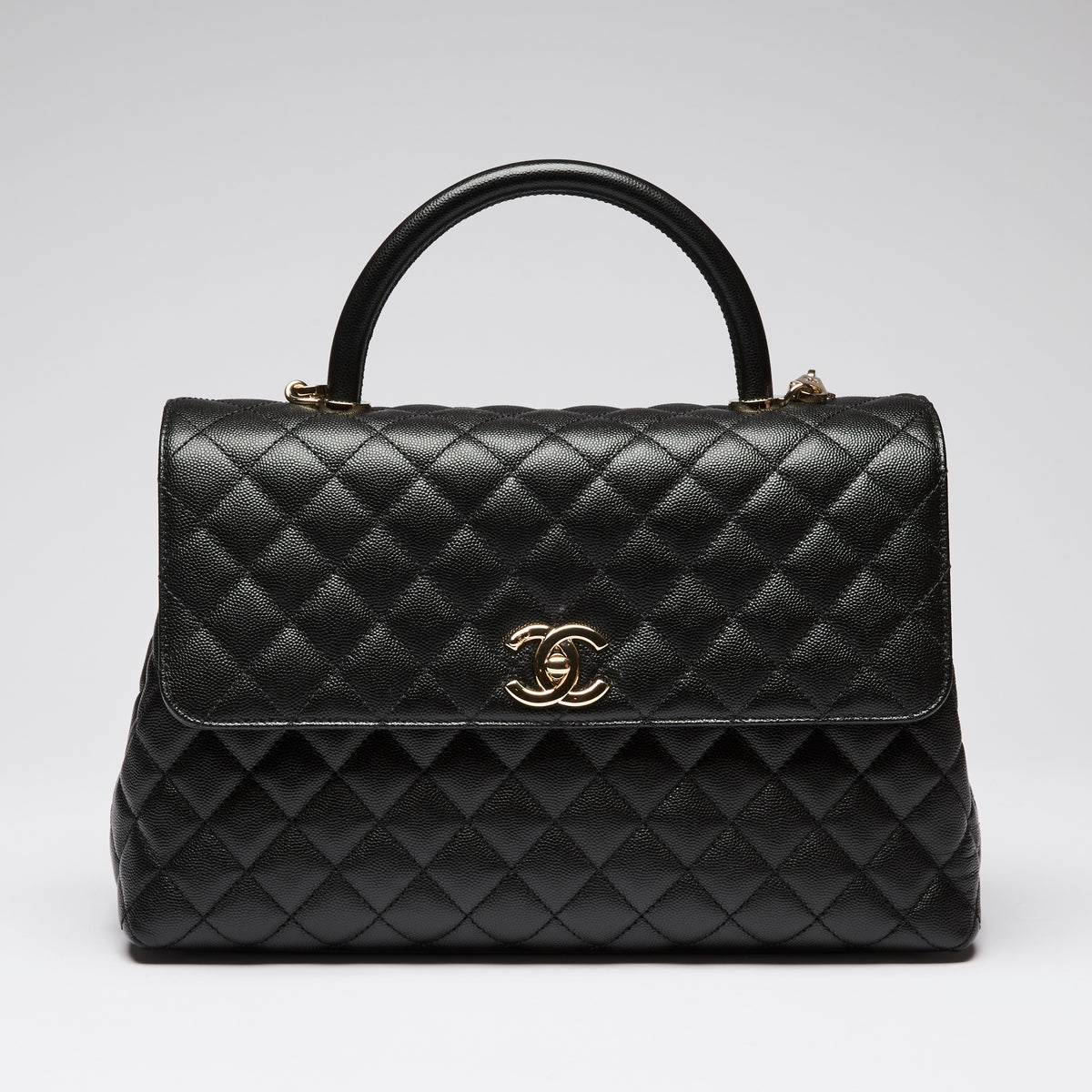 Pre-Loved Chanel™ Black Pebbled Leather Flap Bag with Top Handle