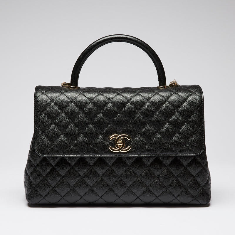Pre-Loved Chanel™ Black Pebbled Leather Flap Bag with Top Handle