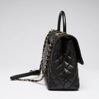 Pre-Loved Chanel™ Black Pebbled Leather Flap Bag with Top Handle