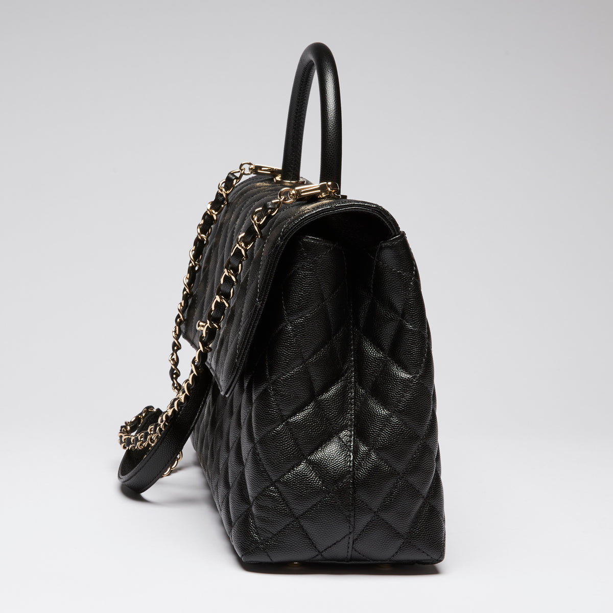 Pre-Loved Chanel™ Black Pebbled Leather Flap Bag with Top Handle
